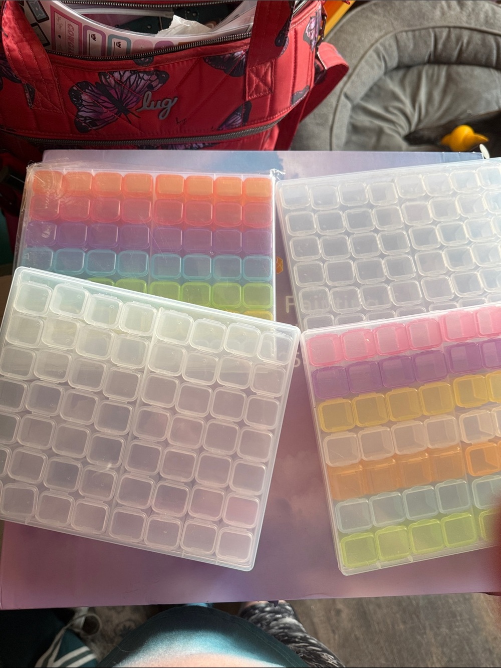 Set of 4 Clear Plastic Storage Trays with Pastel Inserts